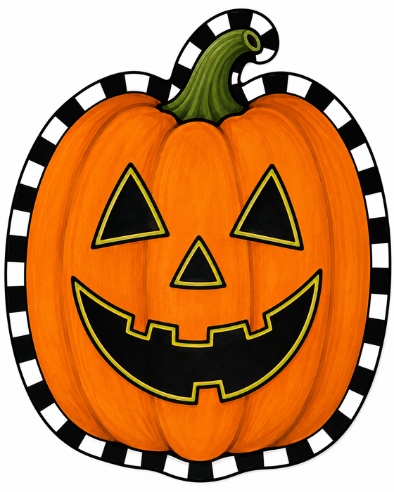 Jack-O-Lantern Check, DBJ-W-0053, 22in Door Hanger, Wood Door Hanger - DecoExchange®
