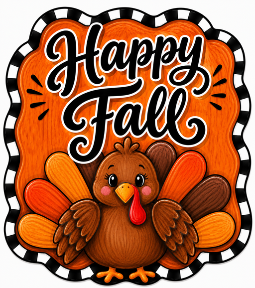 Happy Fall Turkey Check, DBJ-W-0054, 12in Sign For Wreath, Wood Wreath Sign - DecoExchange®
