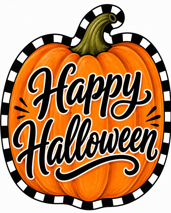 Happy Halloween Pumpkin Check, DBJ-W-0056, 12in Sign For Wreath, Wood Wreath Sign - DecoExchange®