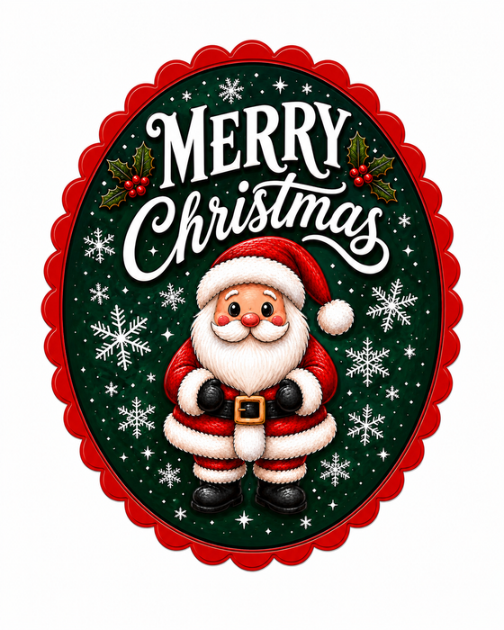 Merry Christmas Santa Oval, DBJ-W-0061, 12in Sign For Wreath, Wood Wreath Sign - DecoExchange®