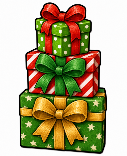 Stacked Christmas Gifts, DBJ-W-0064, 12in Sign For Wreath, Wood Wreath Sign - DecoExchange®