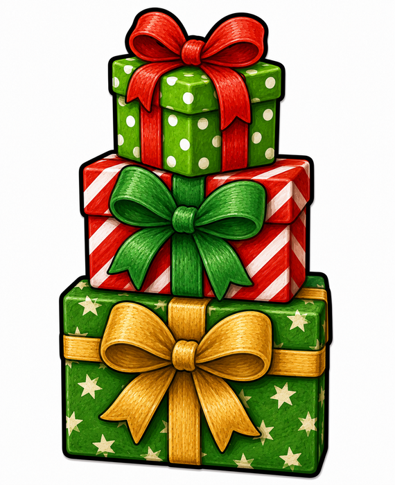 Stacked Christmas Gifts, DBJ-W-0064, 12in Sign For Wreath, Wood Wreath Sign - DecoExchange®