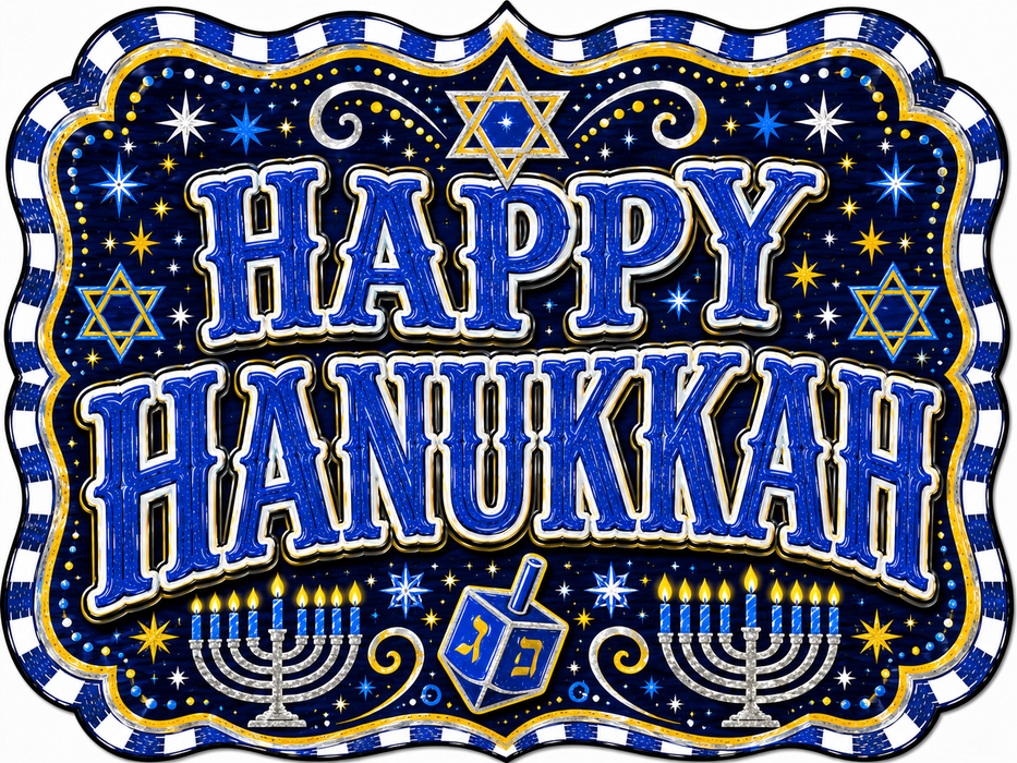 Happy Hanukkah Marquee Sign, DBJ-W-0067, 12in Sign For Wreath, Wood Wreath Sign