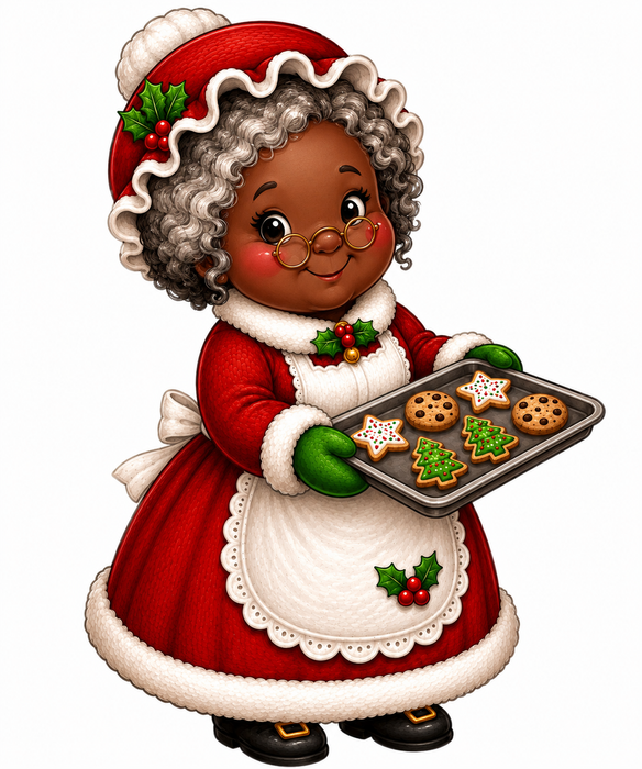 Black Mrs. Claus with Cookie Tray, DBJ-W-0080, 12in Sign For Wreath, Wood Wreath Sign
