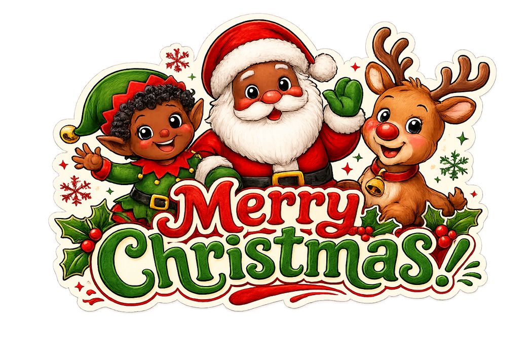 Merry Christmas Black Santa Elf and Rudolph, DBJ-W-0083, 12in Sign For Wreath, Wood Wreath Sign