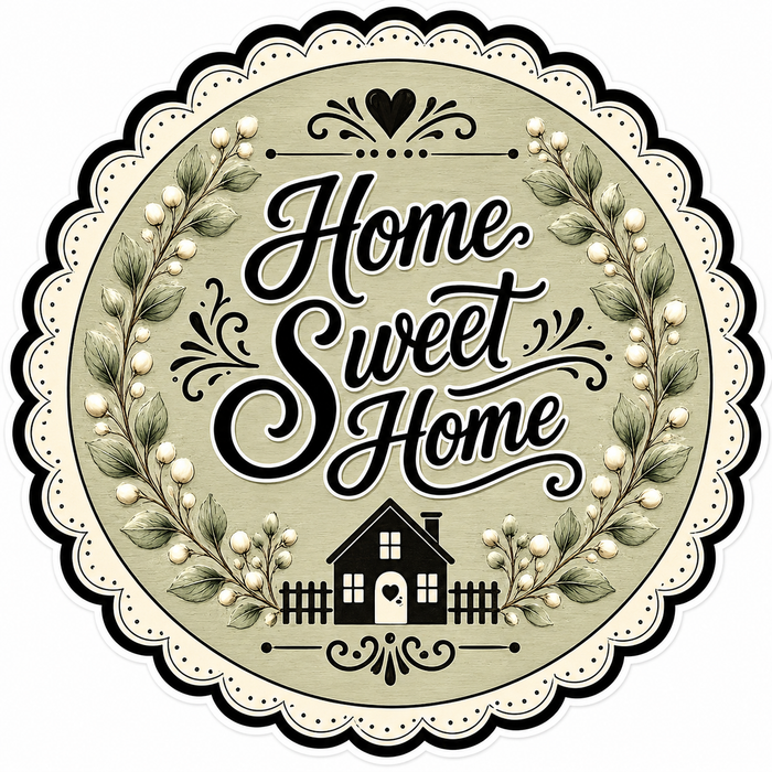 Home Sweet Home Round Sage Cottage, DBJ-W-0099, 12in Sign For Wreath, Wood Wreath Sign
