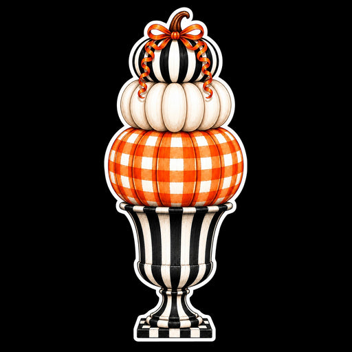 Gingham Pumpkin Topiary Door Hanger - DBJ-W-0113-DH