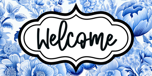 Blue Floral Welcome, DCO-00160-1, Sign For Wreath, 6x12 wood Sign