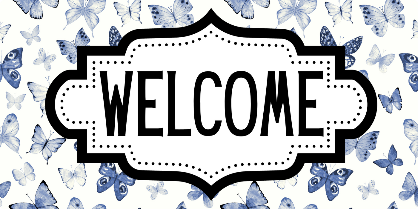 Blue Butterfly Welcome, DCO-00828-1, Sign For Wreath, 6x12 wood Sign