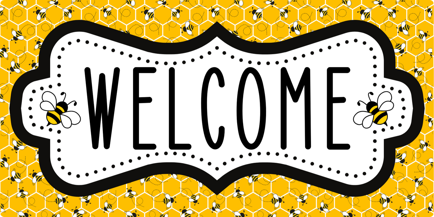 Welcome Bee Sign, DCO-102918-1, Sign For Wreath, 6x12 wood Sign