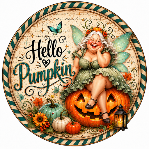 Hello Pumpkin, Fairy Sign, Halloween Sign, DCO-103003-DH, Sign For Wreath, 18" Door Hanger