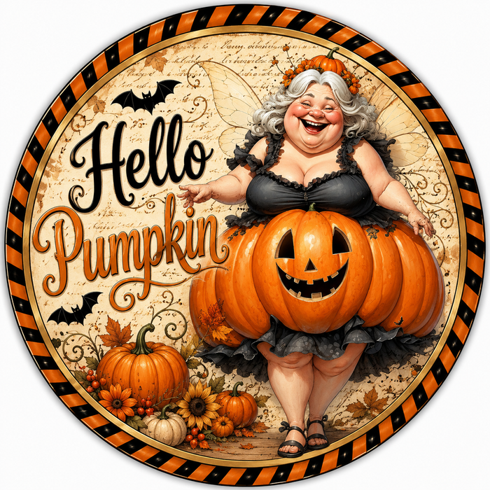 Hello Pumpkin, Fairy Sign, Halloween Sign, DCO-103004-DH, Sign For Wreath, 18" Door Hanger
