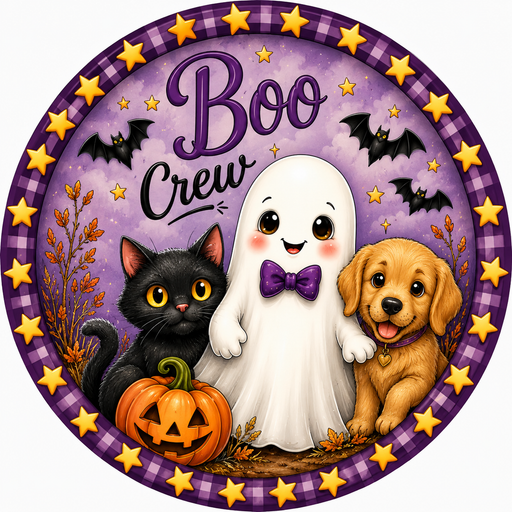 Boo Crew, Halloween Sign, DCO-103008-DH, Sign For Wreath, 18" Door Hanger