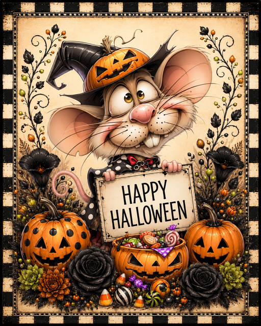 Happy Halloween, Mouse Sign, DCO-103026, Sign For Wreath, 8x10" Metal Sign