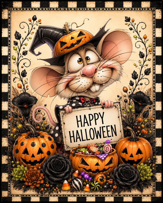 Happy Halloween, Mouse Sign, DCO-103026, Sign For Wreath, 8x10" Metal Sign