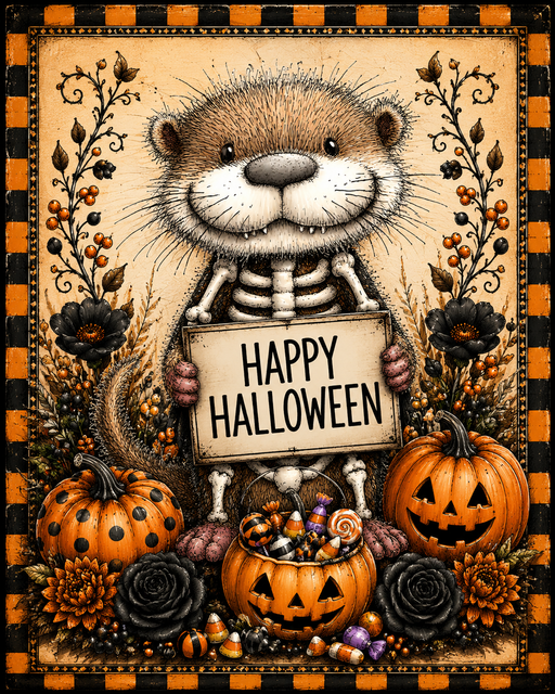 Happy Halloween, Otter Sign, DCO-103027, Sign For Wreath, 8x10" Metal Sign