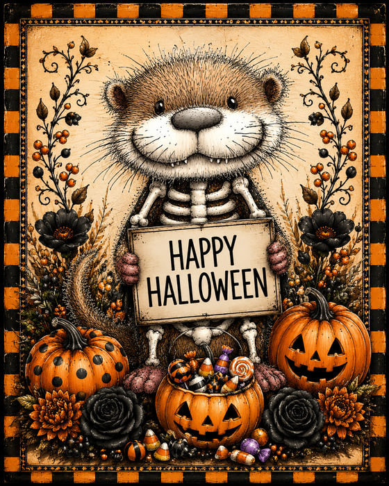 Happy Halloween, Otter Sign, DCO-103027, Sign For Wreath, 8x10" Metal Sign