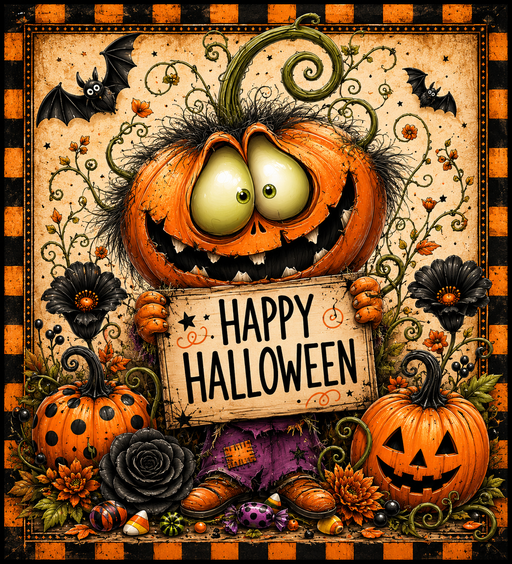 Happy Halloween, Pumpkin Sign, DCO-103028, Sign For Wreath, 8x10" Metal Sign