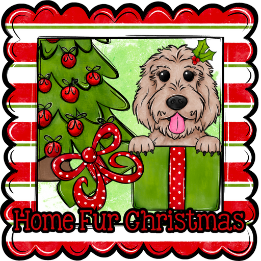 Golden Doodle Wreath Sign, Home Fur Christmas Dog Sign, 22" Door Hanger, DCO-W-00116-DH