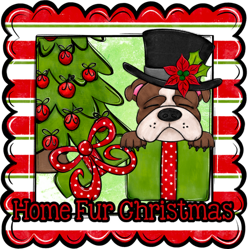Bull Dog Wreath Sign, Home Fur Christmas Dog Sign, 22" Door Hanger, DCO-W-00123-DH
