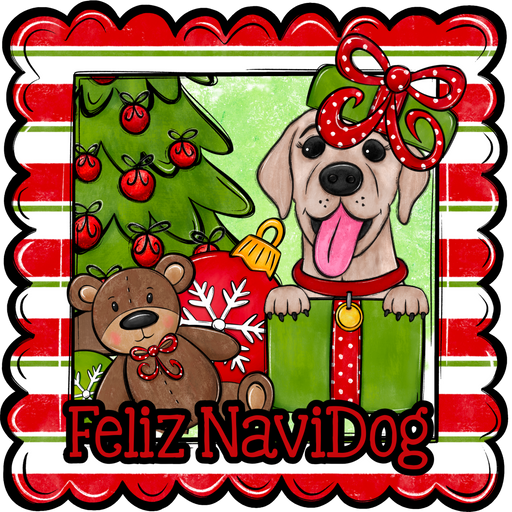 Labrador Wreath Sign, Feliz NaviDog Dog Sign, 22" Door Hanger, DCO-W-00125-DH