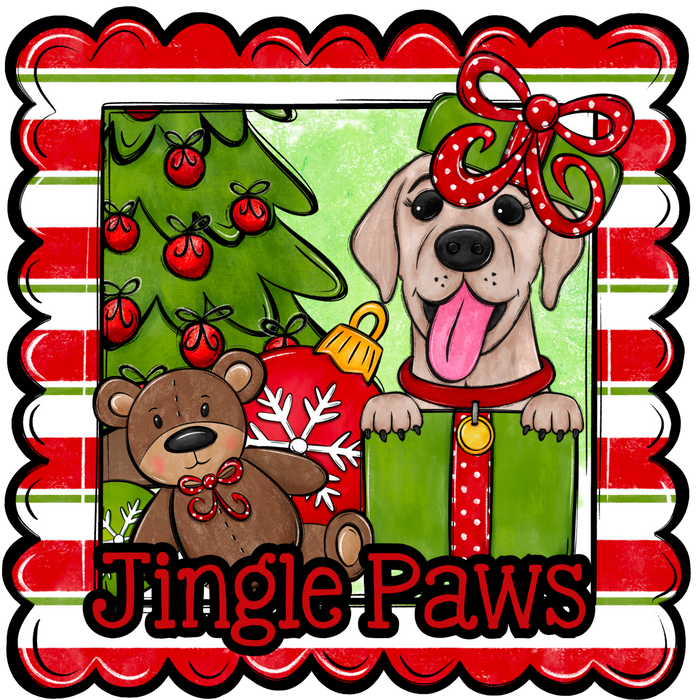 Labrador Wreath Sign, Jingle Paws Dog Sign, 12" Wreath Sign, DCO-W-00126