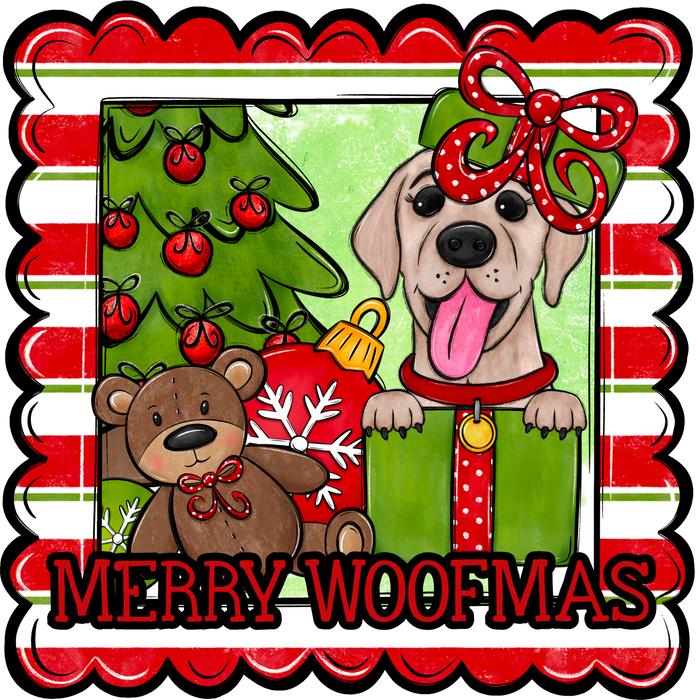 Labrador Wreath Sign, Merry Woofmas Dog Sign, 22" Door Hanger, DCO-W-00127-DH