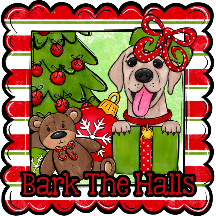 Labrador Wreath Sign, Bark The Halls Dog Sign, 22" Door Hanger, DCO-W-00128-DH