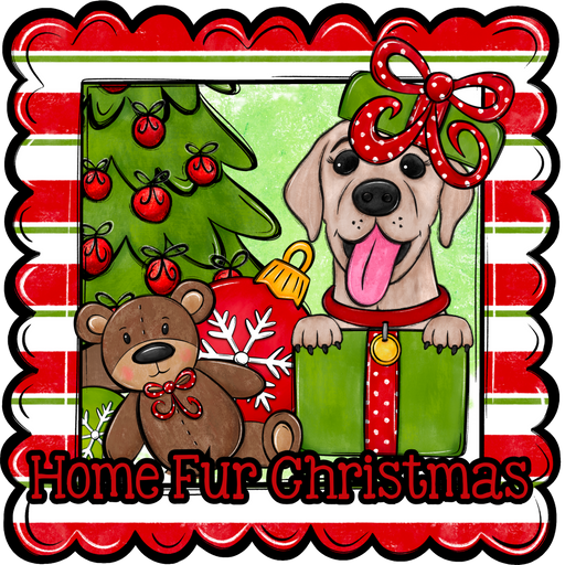 Labrador Wreath Sign, Home Fur Christmas Dog Sign, 12" Wreath Sign, DCO-W-00129