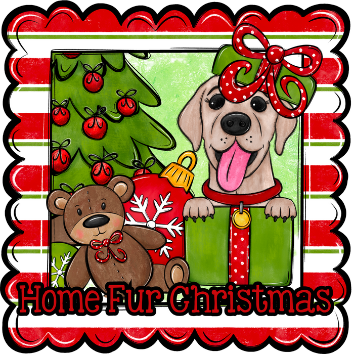 Labrador Wreath Sign, Home Fur Christmas Dog Sign, 12" Wreath Sign, DCO-W-00129