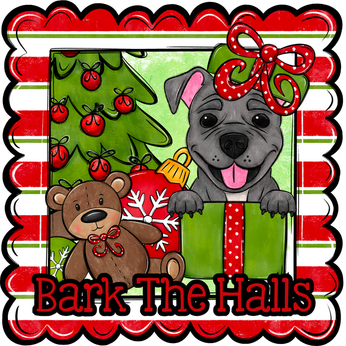 Pit Bull Wreath Sign, Bark The Halls Dog Sign, 22" Door Hanger, DCO-W-00134-DH