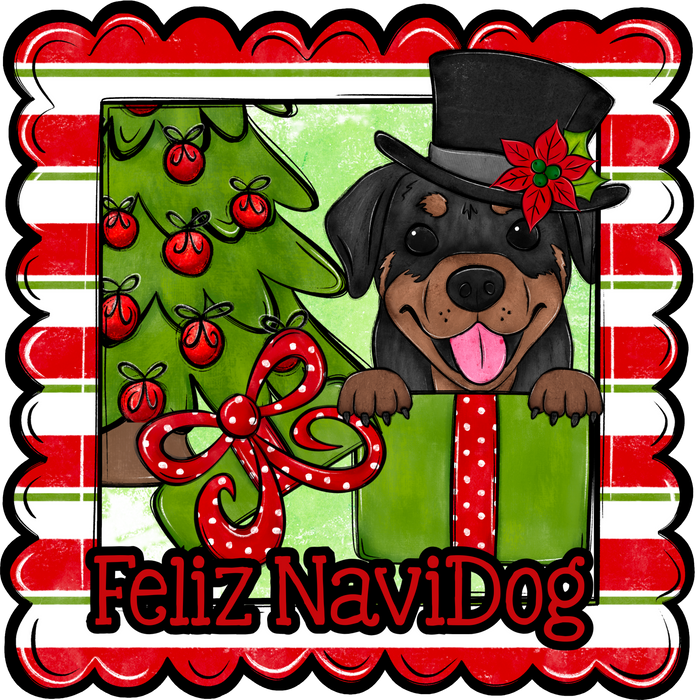 Rottweiler Wreath Sign, Feliz NaviDog Dog Sign, 12" Wreath Sign, DCO-W-00137