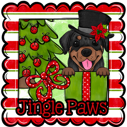 Rottweiler Wreath Sign, Jingle Paws Dog Sign, 22" Door Hanger, DCO-W-00138-DH