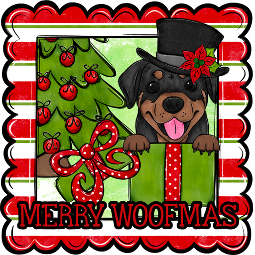 Rottweiler Wreath Sign, Merry Woofmas Dog Sign, 22" Door Hanger, DCO-W-00139-DH