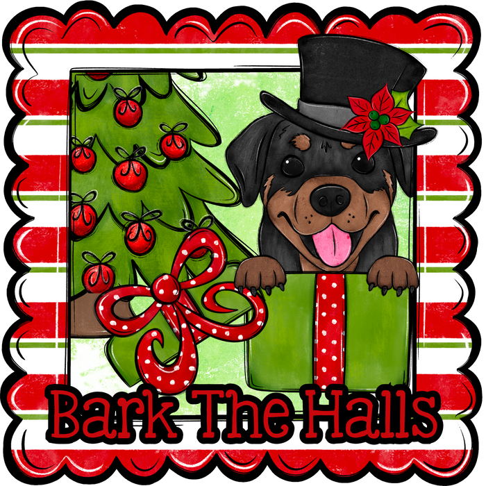 Rottweiler Wreath Sign, Bark The Halls Dog Sign, 22" Door Hanger, DCO-W-00140-DH