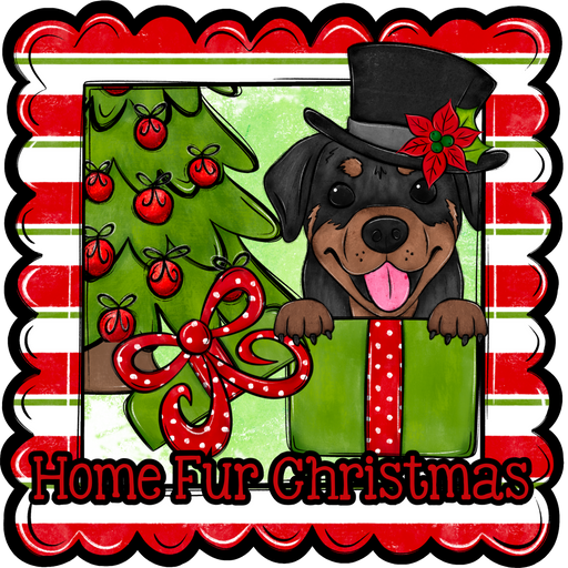 Rottweiler Wreath Sign, Home Fur Christmas Dog Sign, 12" Wreath Sign, DCO-W-00141