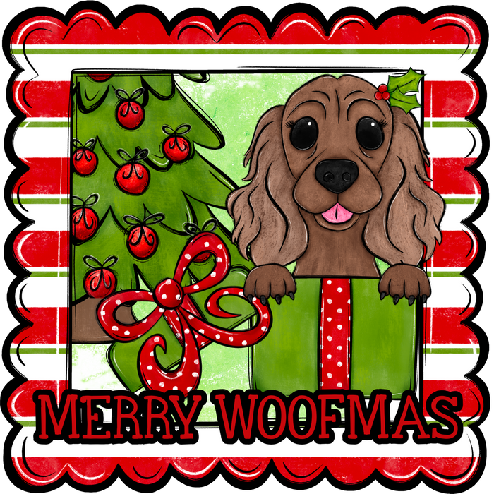 Cocker Spaniel Wreath Sign, Merry Woofmas Dog Sign, 12" Wreath Sign, DCO-W-00145