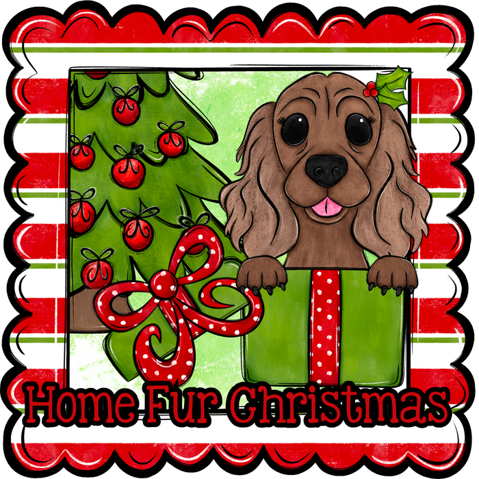 Cocker Spaniel Wreath Sign, Home Fur Christmas Dog Sign, 22" Door Hanger, DCO-W-00147-DH