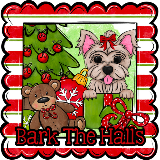 Yorkie Wreath Sign, Bark The Halls Dog Sign, 22" Door Hanger, DCO-W-00157-DH
