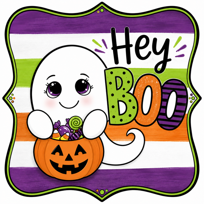 Hey Boo Halloween Sign, DCO-W-1531, 12in Sign For Wreath, Wood Wreath Sign