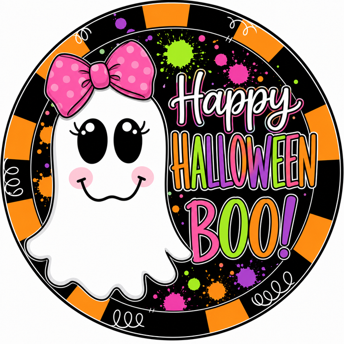 Happy Halloween Boo Sign, DCO-W-1532, 12in Sign For Wreath, Wood Wreath Sign