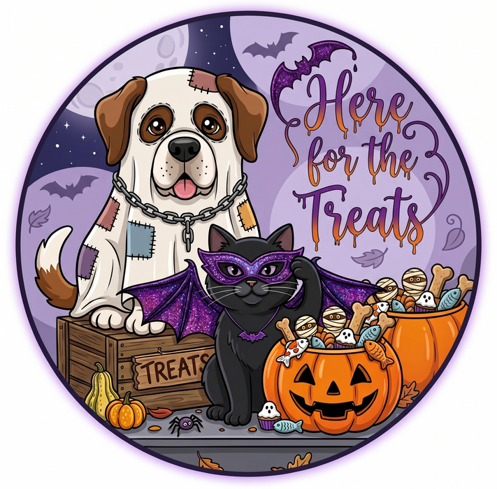 Cat and Dog Halloween Sign, DCO-W-1545, 12in Sign For Wreath, Wood Wreath Sign