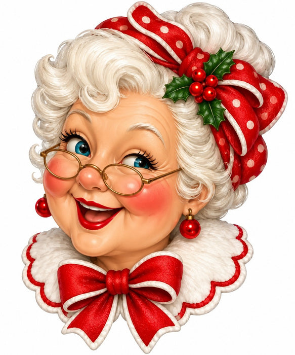 Polka Dot Mrs. Claus, DCO-W-1553-DH, 22in Door Hanger, Wood Door Hanger