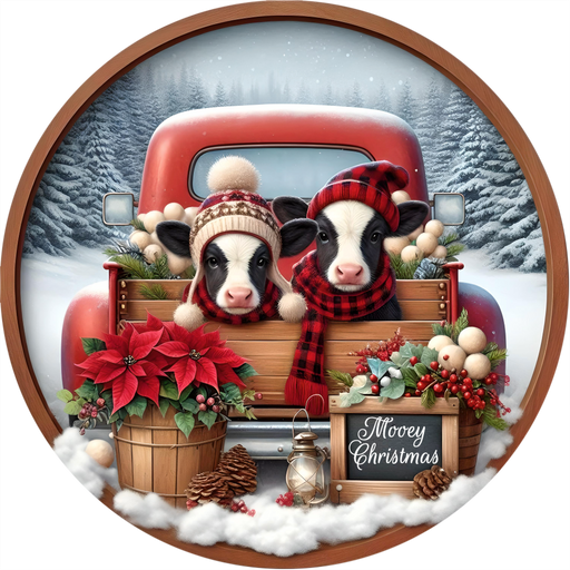 Christmas Sign, Cow Sign, DECOE-5341-D, Sign For Wreath, 10" Wood Sign