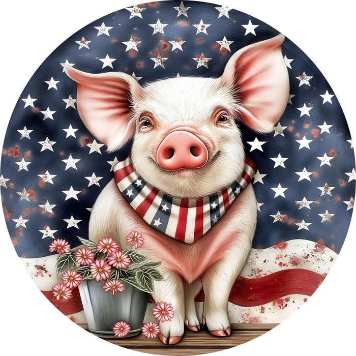 Pig Sign, Patriotic Sign, DECOE-5358-DH, 18" Door Hanger