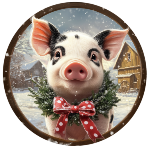 Pig Sign, Christmas Sign, DECOE-5359, Sign For Wreath, 10" Metal Sign