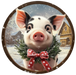 Pig Sign, Christmas Sign, DECOE-5359, Sign For Wreath, 10" Metal Sign