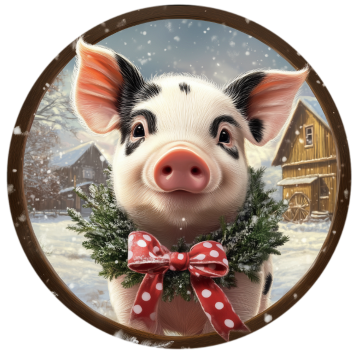 Pig Sign, Christmas Sign, DECOE-5359-D, Sign For Wreath, 10" Wood Sign