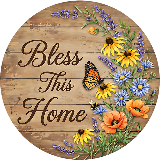 Butterfly Sign, Bless This Home Sign, DECOE-5409-DH, Sign For Door, 18" Door Hanger