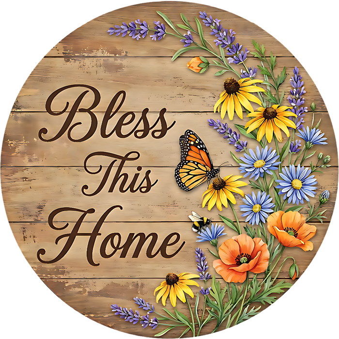 Butterfly Sign, Bless This Home Sign, DECOE-5409-DH, Sign For Door, 18" Door Hanger